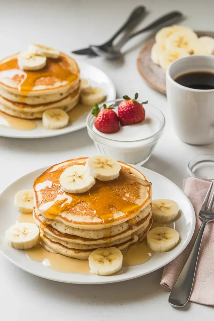 Cooking banana protein pancakes on a skillet.