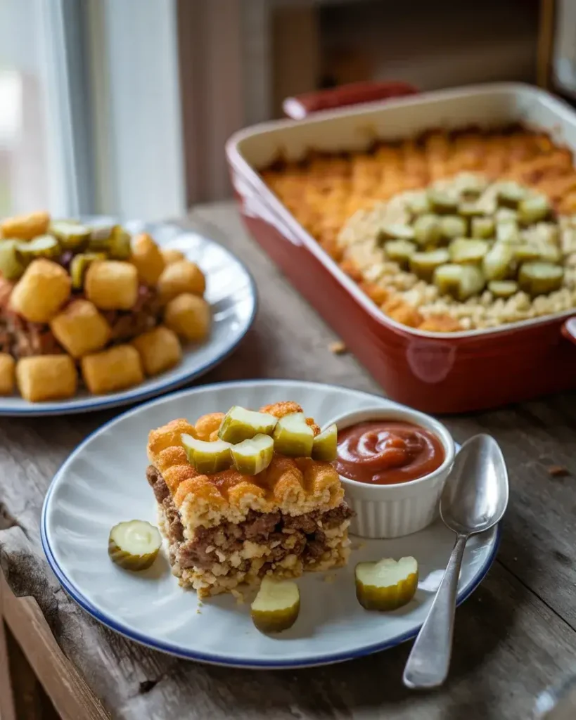 Two variations of Big Mac Casserole: tater tots and cauliflower rice.