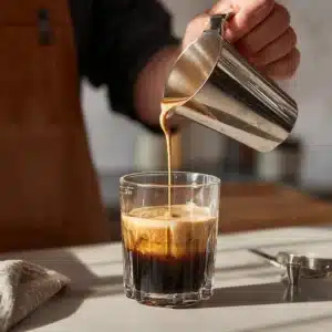 espresso and horchata syrup in a shaker jar