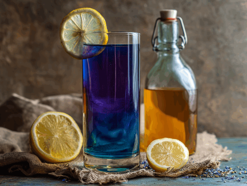 Homemade Mounjaro Recipe vibrant color-changing detox drink..