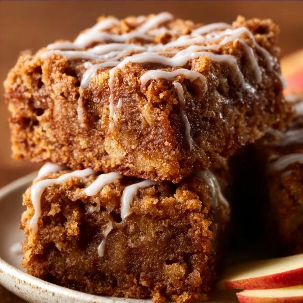 Delicious Apple Crumb Cake with a golden crumb topping and fresh apple slices.