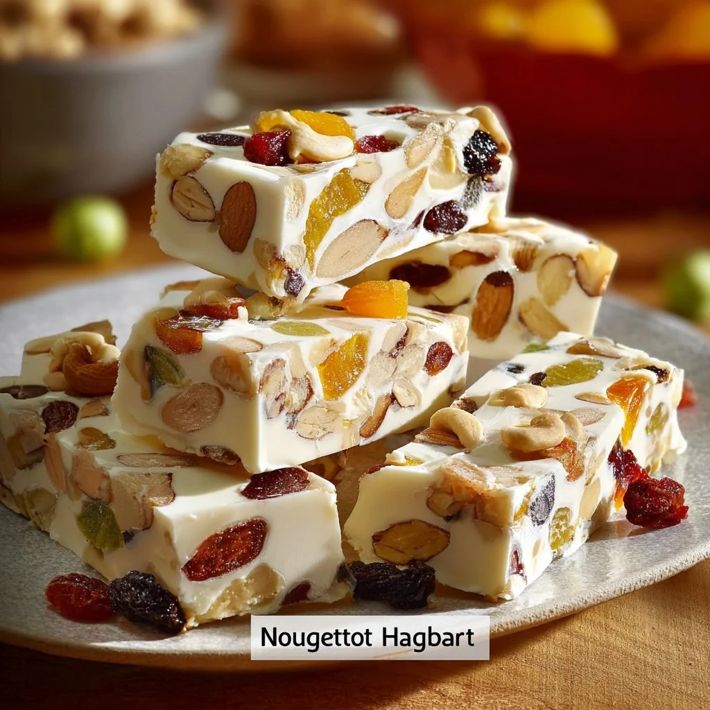 Delicious homemade nougat bars with nuts and chocolate