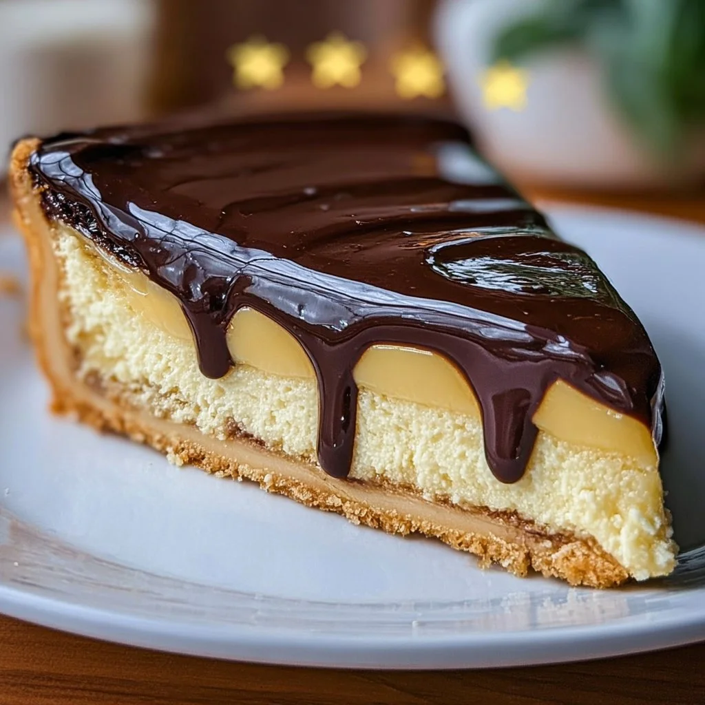 Delicious slice of Boston Cream Pie with chocolate glaze and custard filling