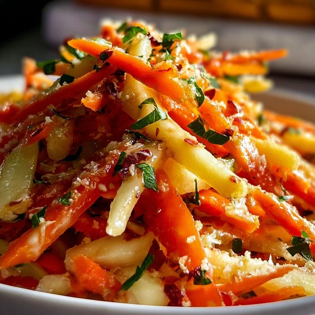Fresh Carrot Apple Salad with crunchy carrots and crisp apples garnished with nuts