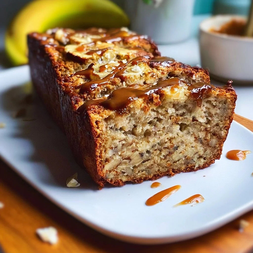 Oil-free protein banana bread on a wooden table, perfect for a healthy snack.