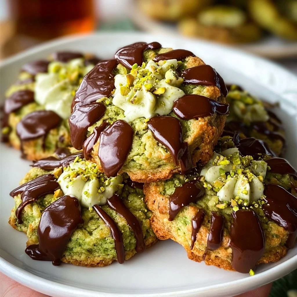 Delicious pistachio cookies topped with creamy pistachio frosting