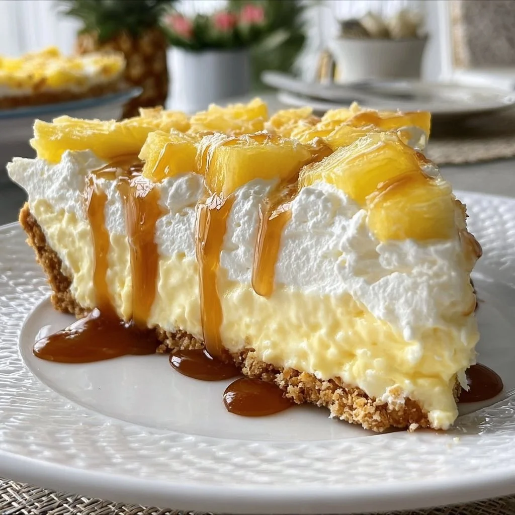 Delicious No-Bake Pineapple Cream Cheese Pie served in a dessert dish