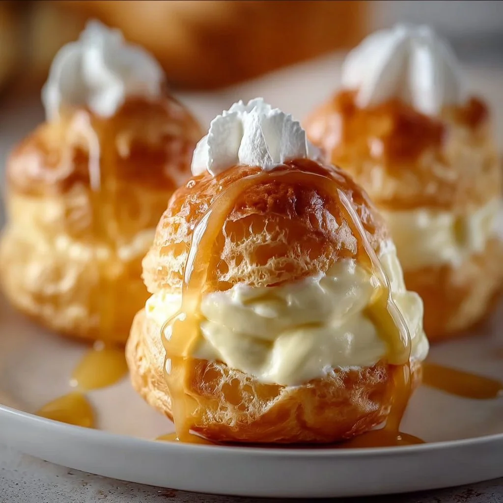 Delicious vanilla cream puffs filled with creamy vanilla pastry cream