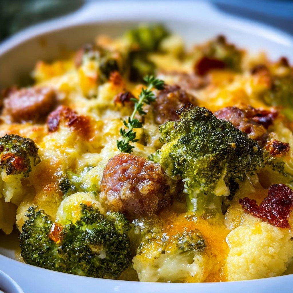 Keto Broccoli And Cauliflower Au Gratin With Sausage 4 Keto Broccoli and Cauliflower Au Gratin with Sausage