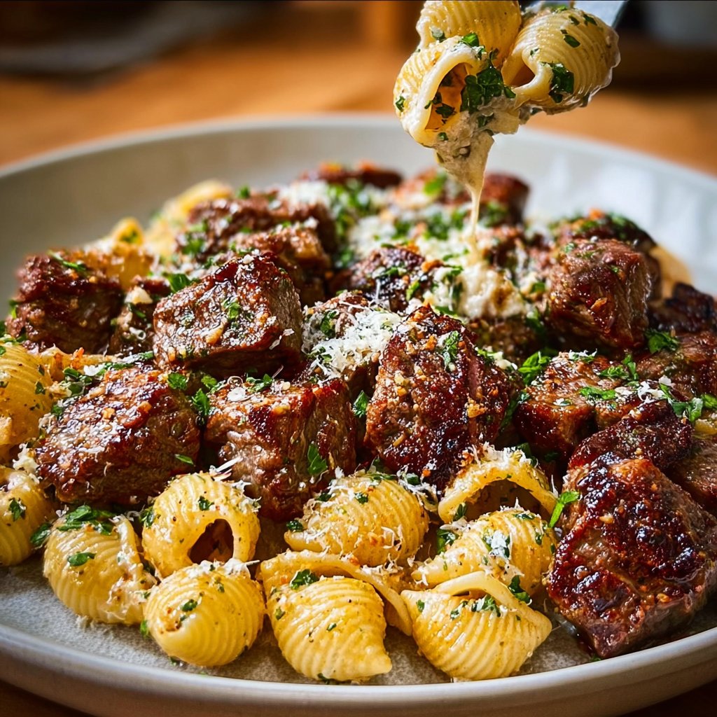 Garlic Butter Steak Bites &Amp; Creamy Parmesan Shells 4 Garlic Butter Steak Bites & Creamy Parmesan Shells