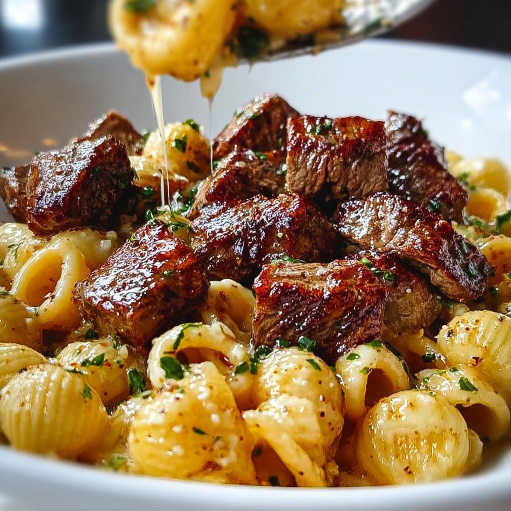 Garlic Butter Steak Bites With Shell Pasta 4 Garlic Butter Steak Bites with Shell Pasta