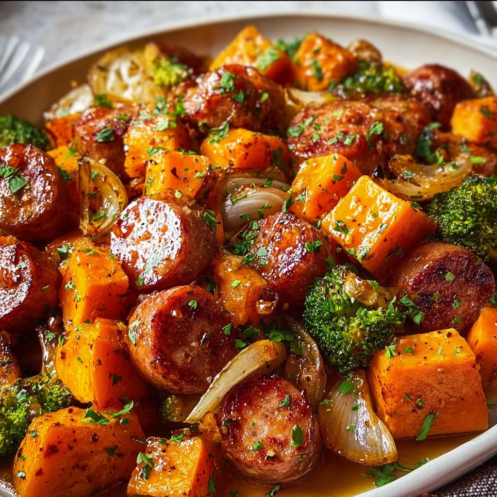 Sheet Pan Sausage And Sweet Potatoes With Honey Garlic Sauce 4 Sheet Pan Sausage and Sweet Potatoes with Honey Garlic Sauce