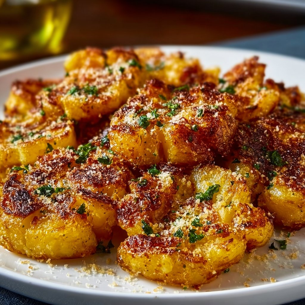 Crispy Garlic Butter Parmesan Smashed Potatoes 4 Crispy Garlic Butter Parmesan Smashed Potatoes