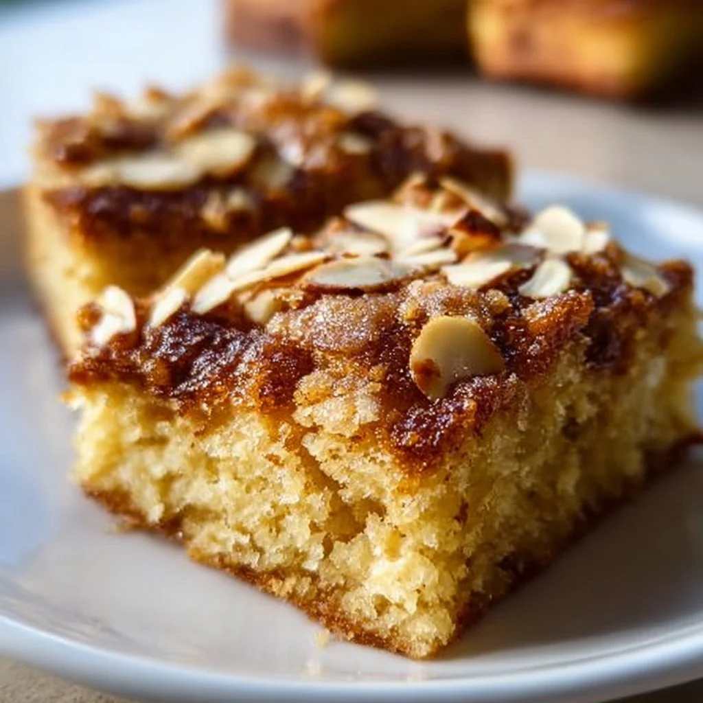 Delicious almond croissant blondies with a golden-brown top and almond slices