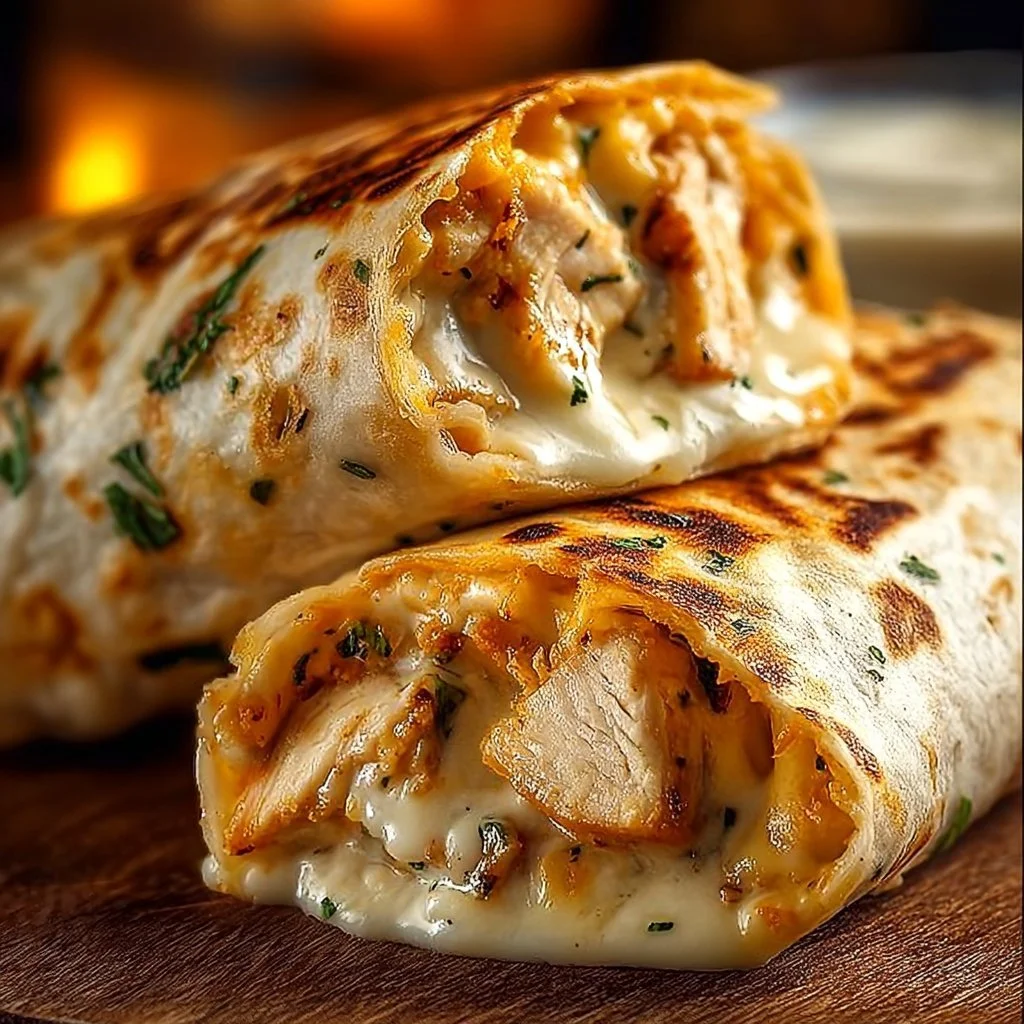Cheesy chicken garlic wraps ready to serve on a plate