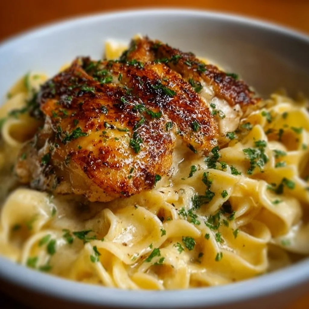 Delicious plate of Chicken with Buttered Noodles, a comforting meal.