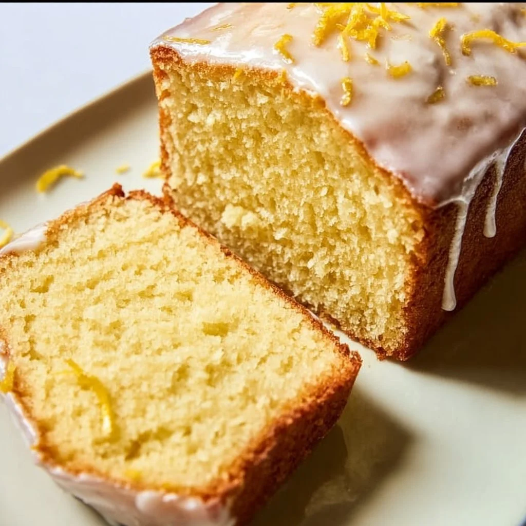 Homemade lemon loaf cake with a golden crust and lemon zest decoration