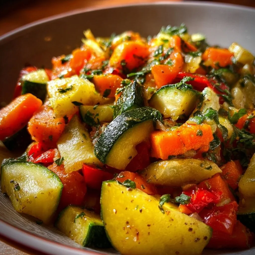 Crockpot Vegetable Medley with a mix of fresh vegetables and herbs