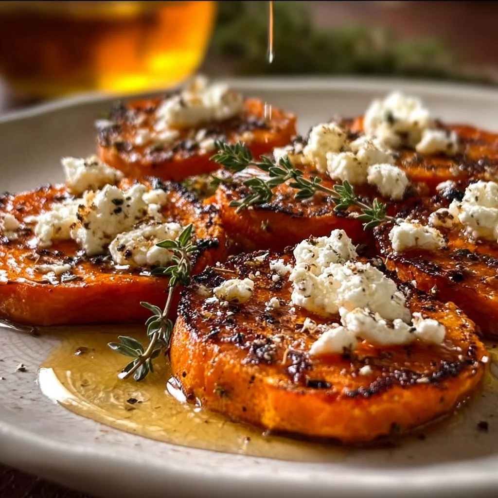 Delicious Roasted Sweet Potato Rounds With Honey Feta 4 Delicious Roasted Sweet Potato Rounds with Honey Feta