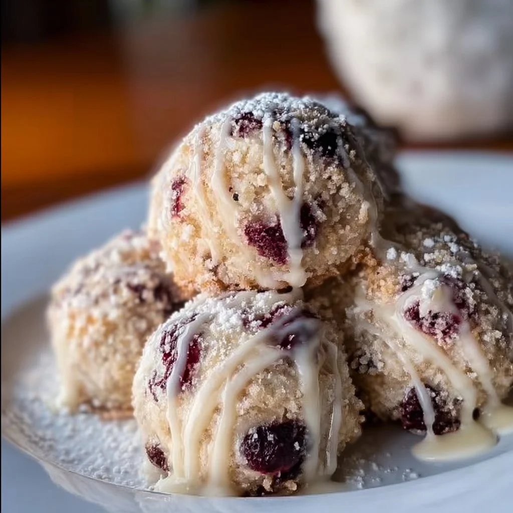 A plate of delicious cherry snowball cookies dusted with powdered sugar