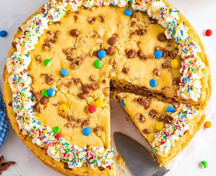 Delicious cake mix cookie cake with colorful sprinkles on top