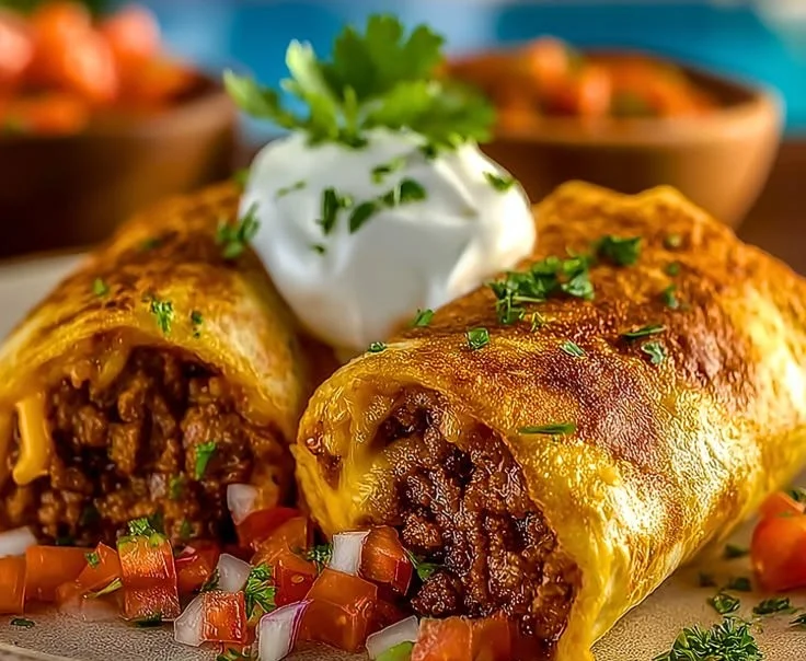 Crispy Cheesy Beef Chimichangas 4 Crispy Cheesy Beef Chimichangas